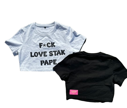 WOMENS White F*CK Love Stak Pape Crop Top